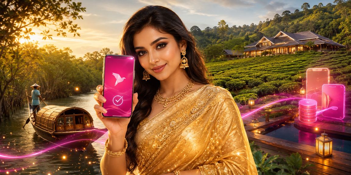 সিলেটে শাড়ি পরা নারী মোবাইলে পেমেন্ট করছেন বেটিং প্ল্যাটফর্মে
